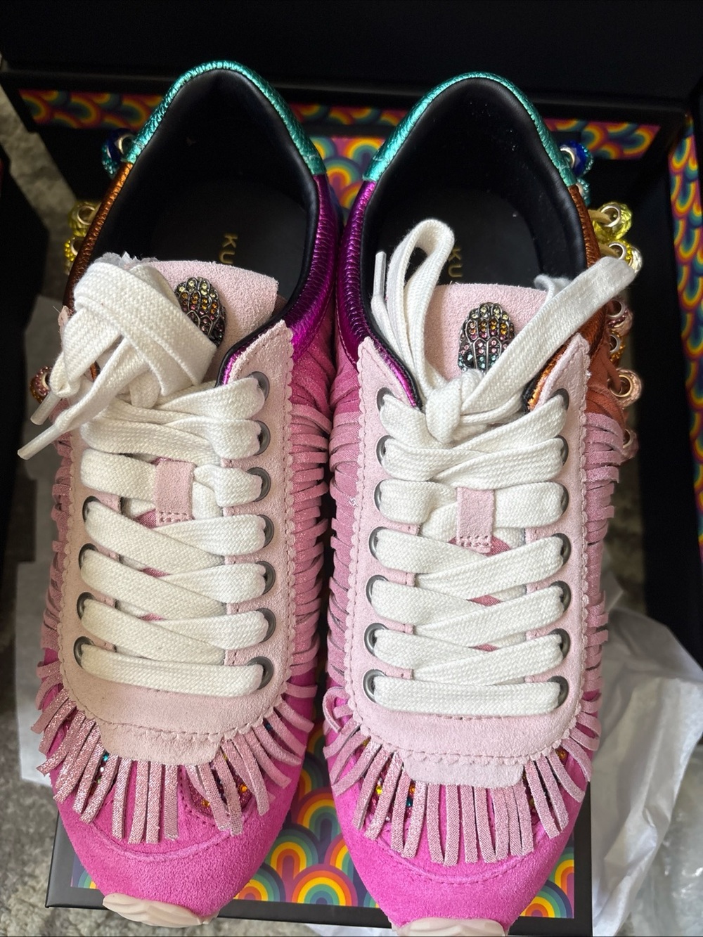 Kurt Geiger London Islington Suede Beaded Tassel Fringe Sneakers Fuschia-7.5